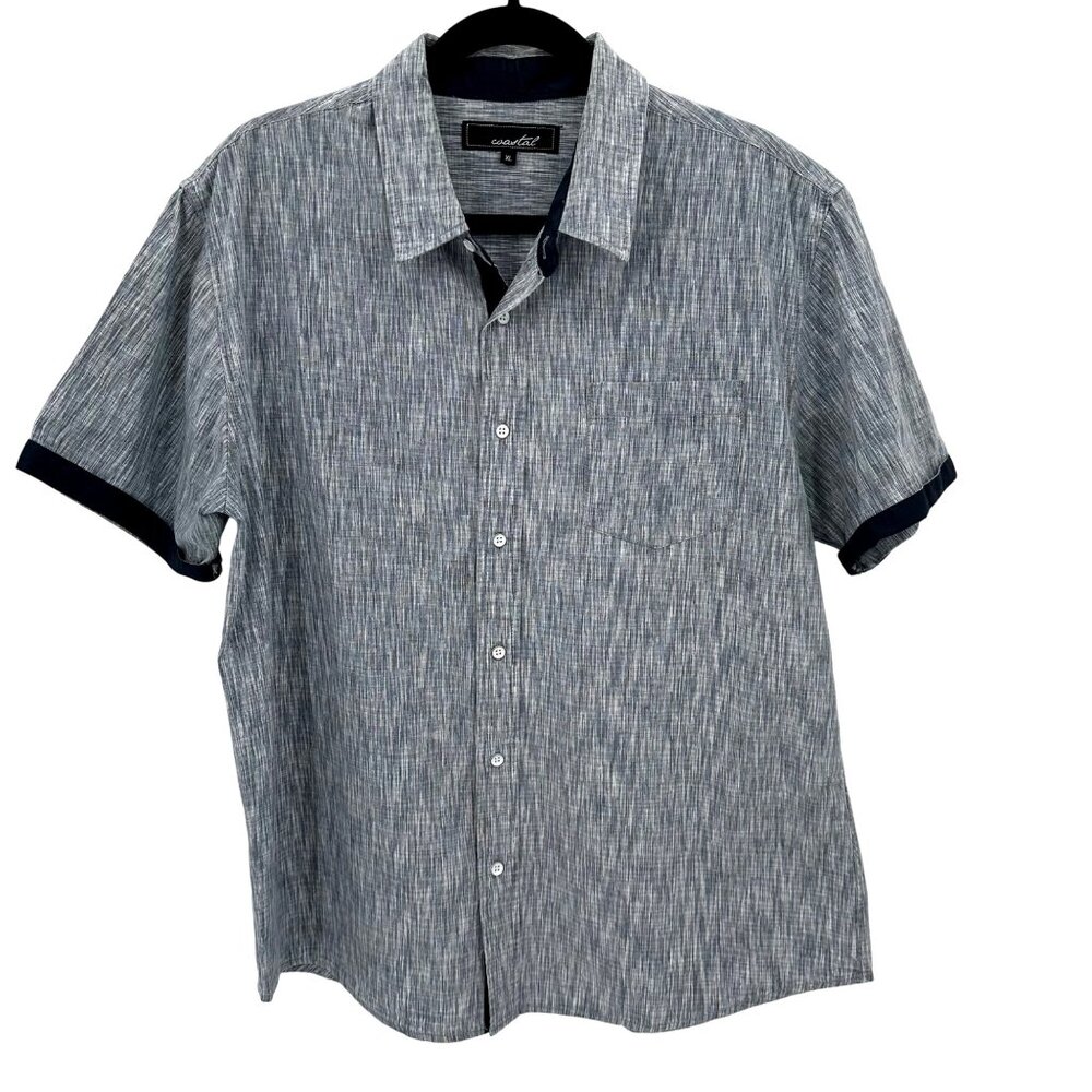 Coastal Mens Lightweight Blue Striped  Short-Sleeve Button-Up Shirt XL